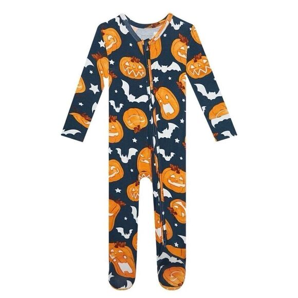 Posh Peanut Bamboo Spooky Pumpkin Blue Glow in the Dark Footie 6-9 months NWT - Picture 2 of 9